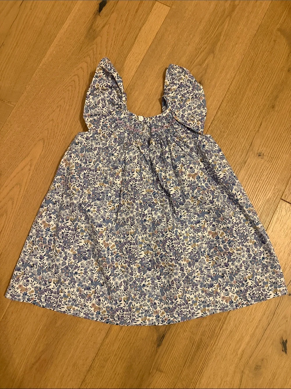 Gil & Niya Girls Blue Floral Smocked Ruffle Sleeve Kids Dress